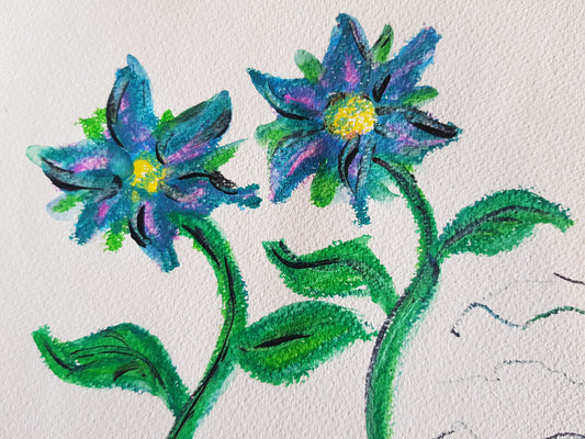 Postkarte, blaues Blumenpaar, 1