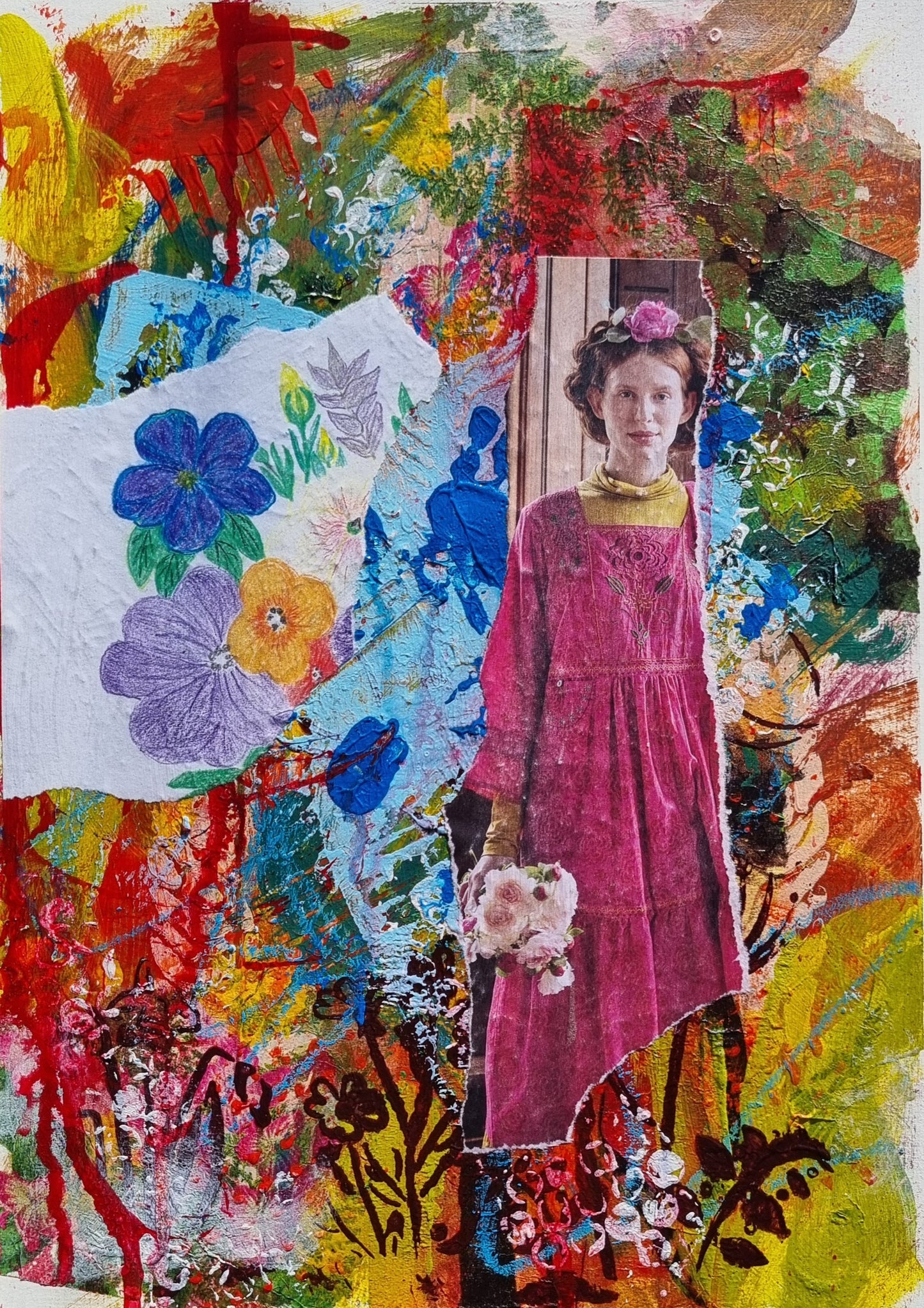Frau rosa Kleid Rose im Haar, 9
